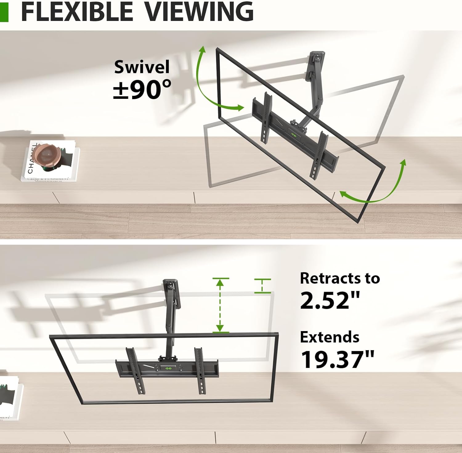 USX MOUNT Swivel TV Wall Mount for 26-60 Inch TVs up to 80 lbs, Single Articulating Arm, Full Motion TV Wall Mount Bracket with Swivel and Tilt, Max VESA 400x400mm