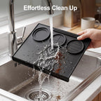Espresso Tamping Mat, 90° Corner Silicone Coffee Bar Mat for 51/54/58mm Portafilters, Drawer-Friendly Tamper Mat with Tamper, Distributor & Puck Screen Slots, Countertop Protector, Black