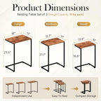 SUPER DEAL Nesting Tables Set of 3, Industrial C Shaped End Table Stackable Coffee Table Heavy Duty Metal Frame for Small Space, Living Room, Bedroom, Side Table Tray for Laptop Snack, Rustic Brown