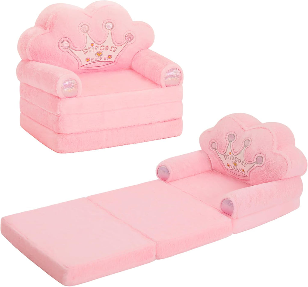 MOONBEEKI Toddler Chair Comfy，Foldable Princess Couch for Girl, Toddler Recliners for Kids Over 18 Months, Kids Furniture for Bedroom and Playroom, Pink