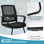 HAPPYGRILL Conference Chair Set of 2, Ergonomic Mid-Back Mesh Office Chair w/Adjustable Lumbar Support, Upholstered Seat & Metal Sled Base, Guest Reception Chairs for Home Office, Waiting Room