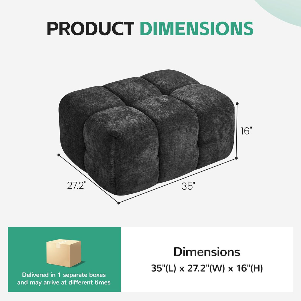 35" Boneless Ottoman, Chenille Modular Sectional Cloud Couch Ottoman, Comfy Upholstered Footrest for Living Room, Bedroom, Apartment, Dark Gray