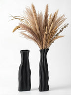 Modular Rockery Art Vase Set of 2, Separatable Centerpiece Table Decorations - 11" Tall Matte Black Ceramic Vases for Flowers, Pampas Grass, Modern Nordic Boho Home Decor (Black)