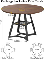 knoworld 43" Round Dining Table for 4, Kitchen Tables Dining Room Circle Dinner Table with Pedestal Metal Frame, Space Saving Wood Industrial Kitchen & Dining Room Tables, Walnut 43In