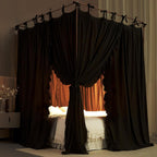 AIOOO 4 Corners Post Princess Curtain Bed Canopy Double Layer Cozy Mosquito Net Mesh and Cloth for Adults Bedroom Decoration (Double-Black/Black, 64" W*82" L*82"*H/(Queen))
