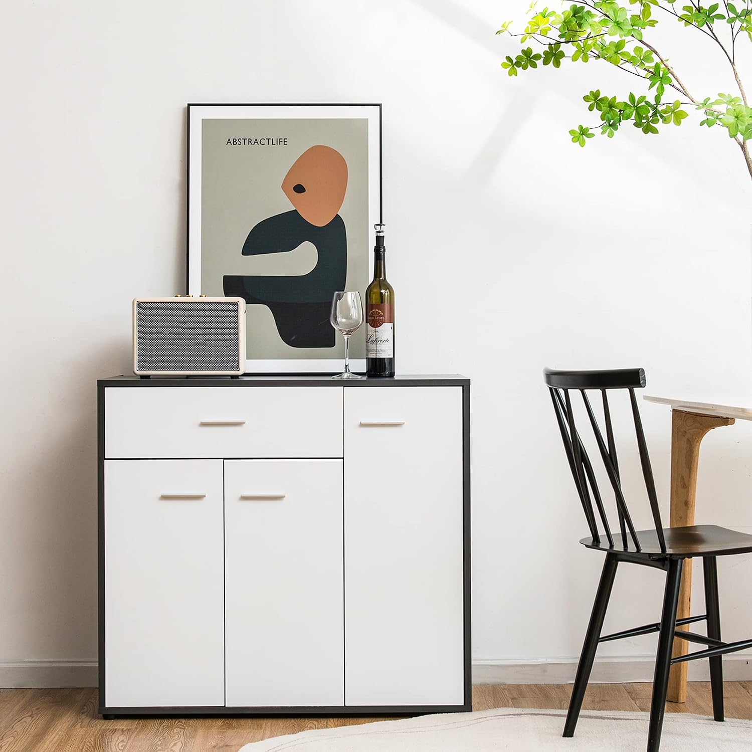 LOKO Buffet Cabinet with Storage, Multifunctional Kitchen Storage Cabinet with Adjustable Shelf & Anti-toppling Devices, Sideboard Side Table in Modern Style, 35 x 16 x 31.5 inches