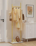 Coat Rack Freestanding, Clothes Rail, 19.7x11.8x68.9 In, Gold | Modern Garment Rack with 2 Hooks and Heavy Rock Slab Base, Industrial Metal Clothing Hanger Stand for Entryway, Living Room