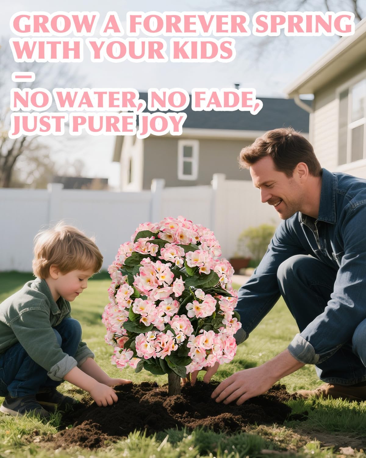 Artificial Topiary Flower Balls Outdoor Set of 2, UV Resistant Faux Outdoor Plants with Durable Metal Stakes, Realistic Bark-Textured Trunk, for Front Porch Outdoor Decor Patio Garden Decor