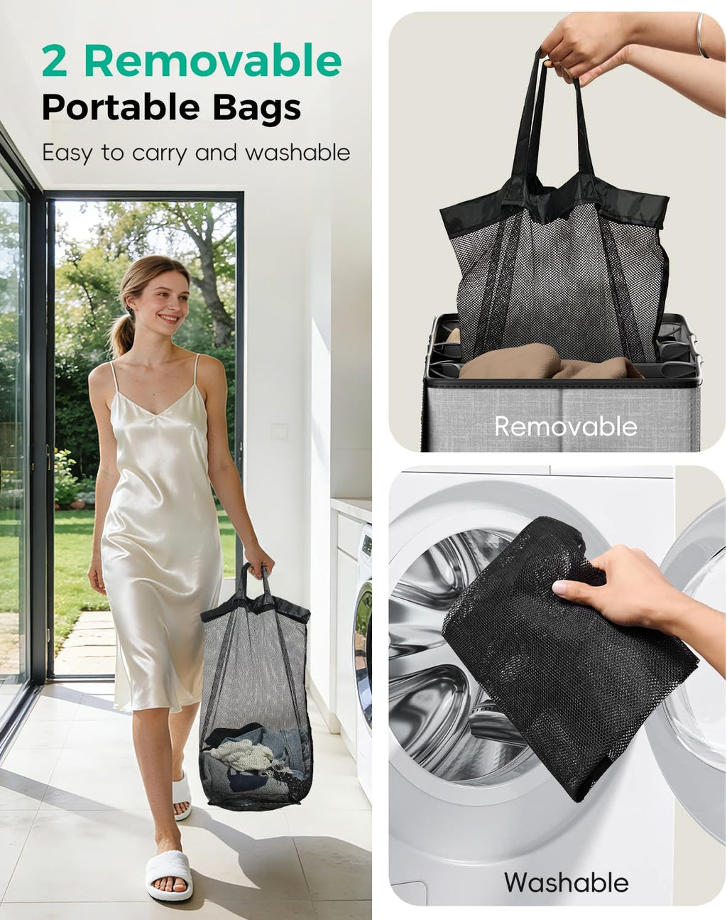 150L Dual-Compartment Laundry Hamper with Lid & Removable Inner Bag – Large 2-Section Clothes Hamper for Home, Dorm & Laundry Room