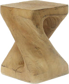 Natural Color MGO Twist Shape Side Table, Modern Abstract Accent End Table with Wood-Like Texture, Unique Sculptural Stool for Living Room, Bedroom, Patio, Home Decor