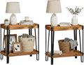 Ryegate Live Edge Modern End Tables Set of 2-2-Tier Acacia Wood Nightstands with Storage Shelf and Metal Legs - 17in Narrow Side Table Set for Living Room or Bedroom by Alaterre Furniture (Natural)