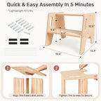 WINGYZ Toddler Step Stool, 3-Height Adjustable Wooden Stool for Kids, FSC & ASTM Birch Marine Plywood, 200lb Capacity, Bathroom Sink Independence, Kitchen Potty Training, Natural Wood