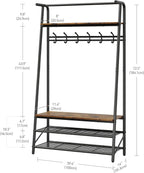 Amyove Coat Rack Shoe Bench with 10 Hooks, Hall Trees Entryway Bench with Storage, Multifunctional Hallway Organizer, Wood Look Accent Furniture with Metal Frame