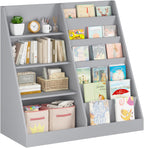 4 Tier Kids Bookshelf for Nursery, Baby Toddler Bookshelves Toy Organizers and Storage Bookcase, Wooden Children Book Shelf for Kids Rooms Classroom (Grey)