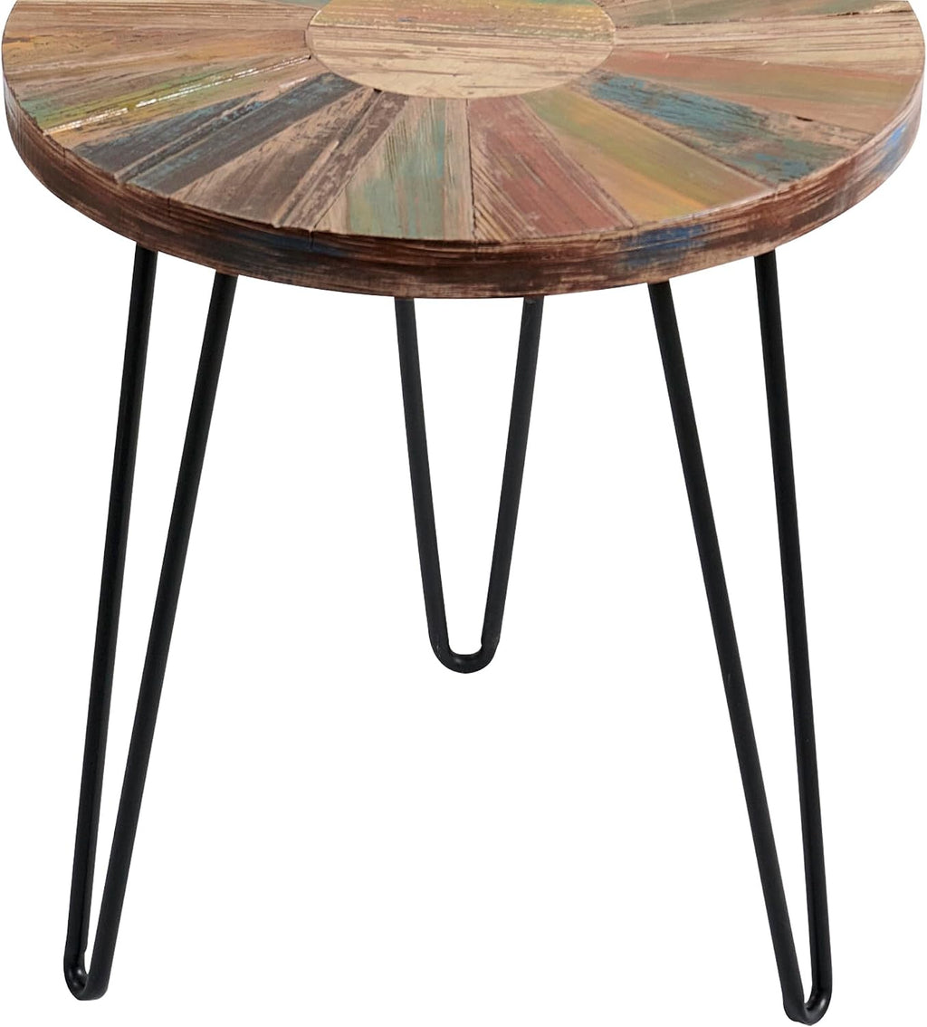 Greeange Solid Wood Round End Table 18" x 18" x 20" Farmhouse Sofa Side Table Multicolor Rustic Boho Accent Coffee Table Furniture for Living Room Bedroom Patio Sun Pattern