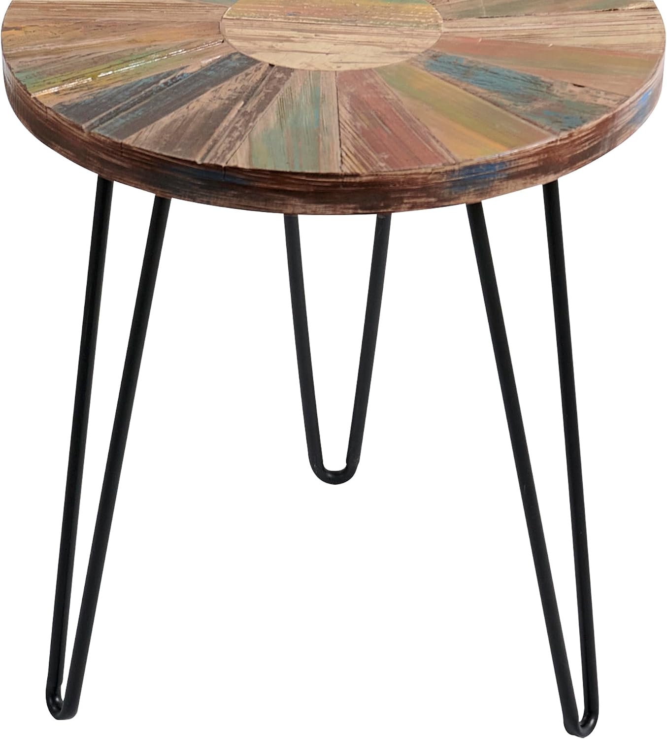 Greeange Solid Wood Round End Table 18" x 18" x 20" Farmhouse Sofa Side Table Multicolor Rustic Boho Accent Coffee Table Furniture for Living Room Bedroom Patio Sun Pattern