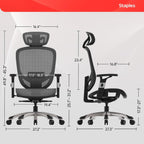 STAPLES Ergonomic Task Chair, Mesh, Ergonomic, Lumbar Support, Swivel, Gray