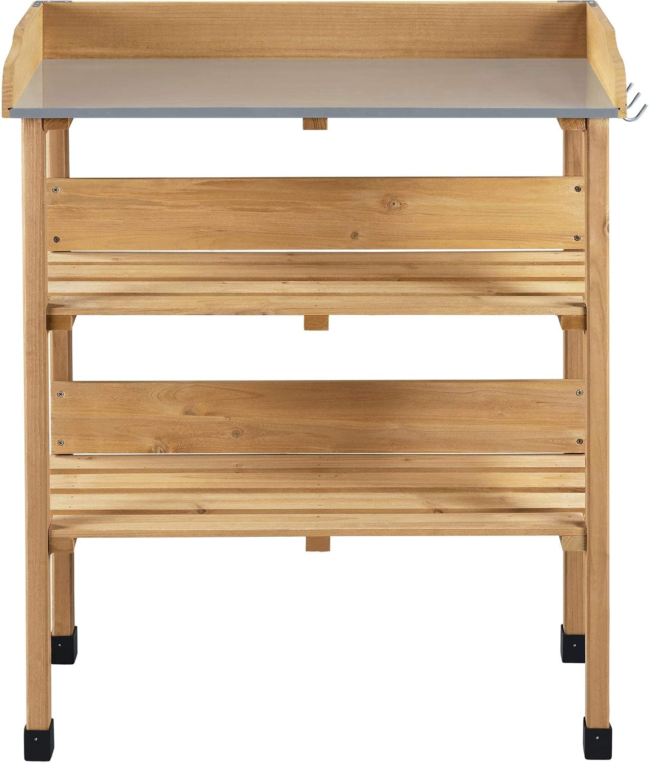 costoffs Wooden Potting Bench Table Garden Fir Wood Potting Table with Storage Shelf and Hooks, 77x37x90 cm Wood