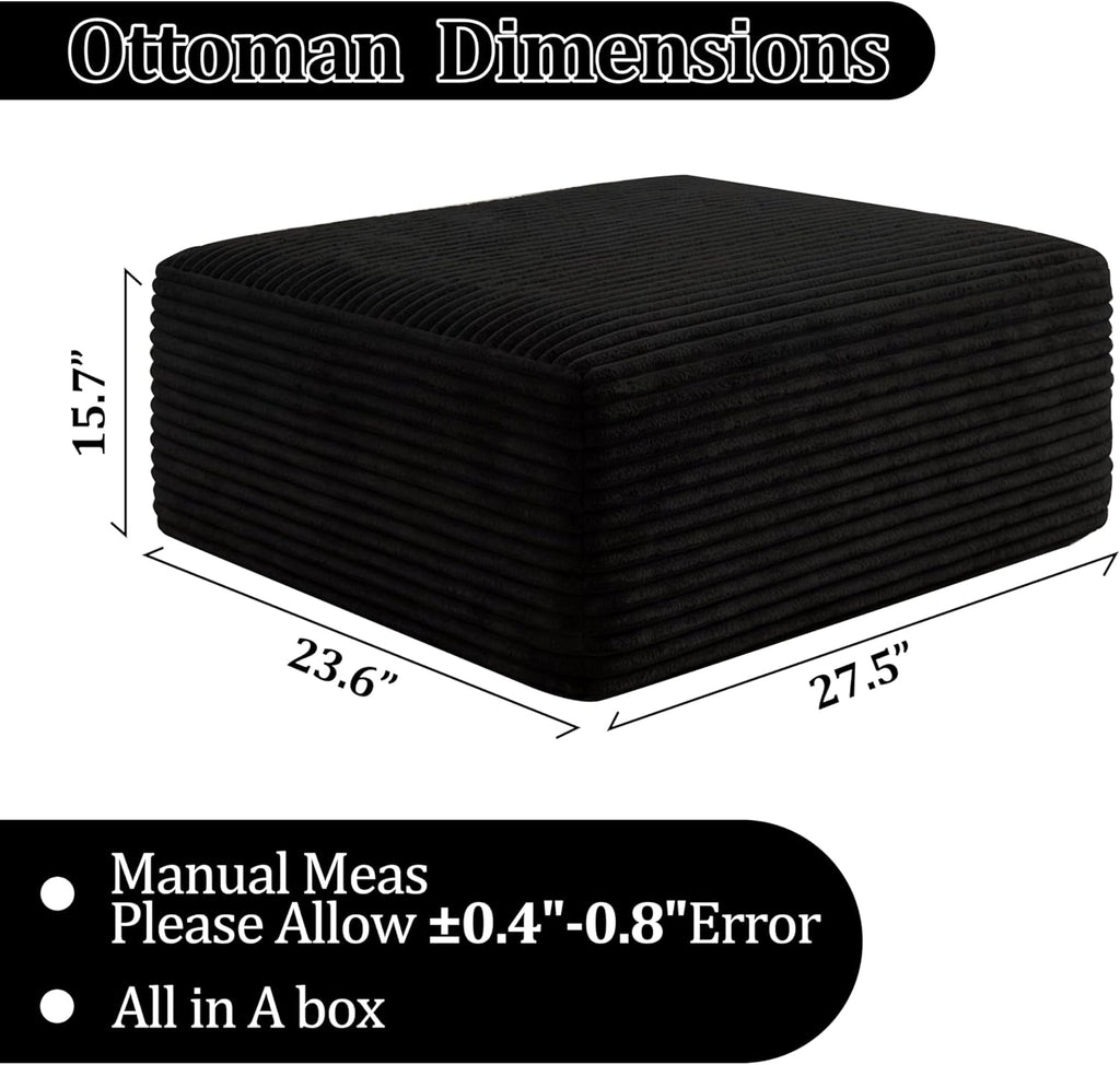 Corduroy Ottoman, Modern Boneless Cloud Foot Rest Foam Support, Oversized Modular Sectional Sofa Stool for Living Room, Bedroom & Small Spaces, No Assembly Required (Black, Ottoman)