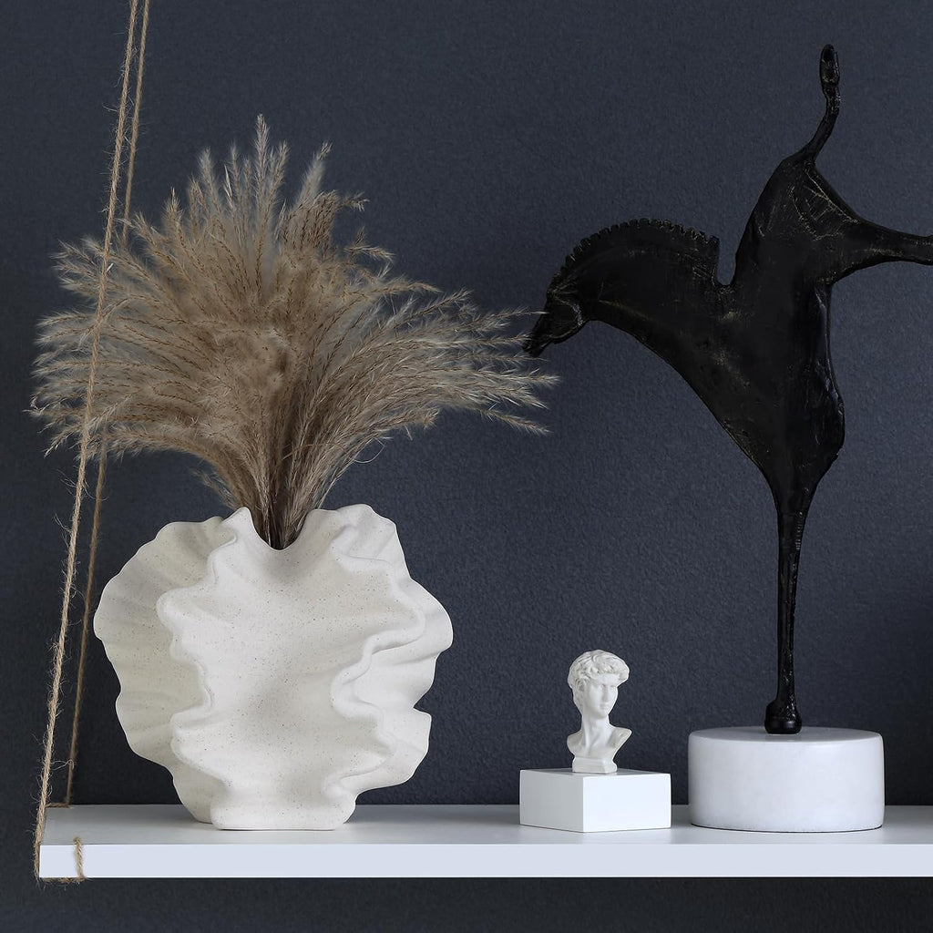 Off White Ceramic Coral Vase for Pampas Grass Decor Modern Decorative Dandelion Vase for Flower Home Office Living Room Table Centerpieces.
