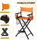 OmySalon Director's Chair 31" Height Folding Portable w/Storage Pouch & Footrest, Makeup Artist Chair for Salon, Events, Mobile, 250lb Capacity, Black Wood Frame & Orange Canvas Seat