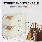 Aokeyee Hat Organizer for Baseball Caps - 2PCS Stackable Storage with Clear Window Lid, Flip-Top Access, Space-Saving Hat Box for Closet, Breathable Fabric (beige)