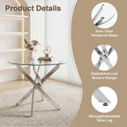 35" Round Glass Dining Table Set for 4, Modern Glass Dining Table Set with Velvet Woven Chairs, Beautiful 5-Pieces Furniture Set Suitable for Dining Room, Kitchen, Apartment and Home, Silver & Grey