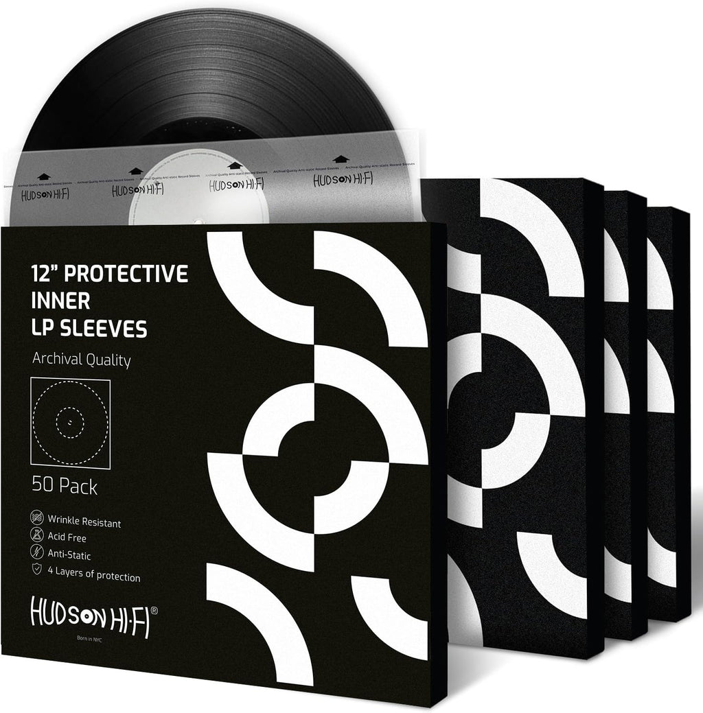 Hudson Hi-Fi Anti-Static Vinyl Record Sleeves - Durable Clear Disc Sleeves- Protect Your LP Albums from Scratches, Dust & Dirt - Acid-Free Rice Paper Disc Covers, 50x Inner Sleeves