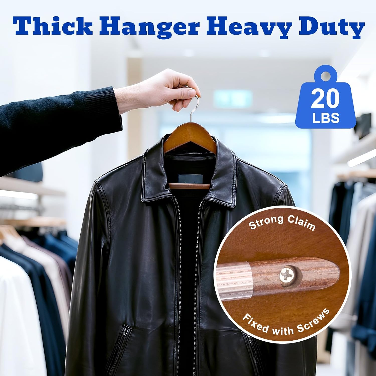 HOUSE DAY Wood Suit Hangers for Men 24 Pack, Smooth Wide Shoulder Wooden Hangers with Non Slip Pant Holder, Wide Hangers for Suits, Coats, Jackets, Heavy Wide Clothes Hanger, Walnut