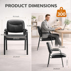 Leather Waiting Room Chair No Wheels, Office Guest Reception Seating with Padded Arms, Stationary Conference Table Chair for Lobby Clinic Home Desk Bedroom, Comfortable Dining Kitchen Armchair, Inky