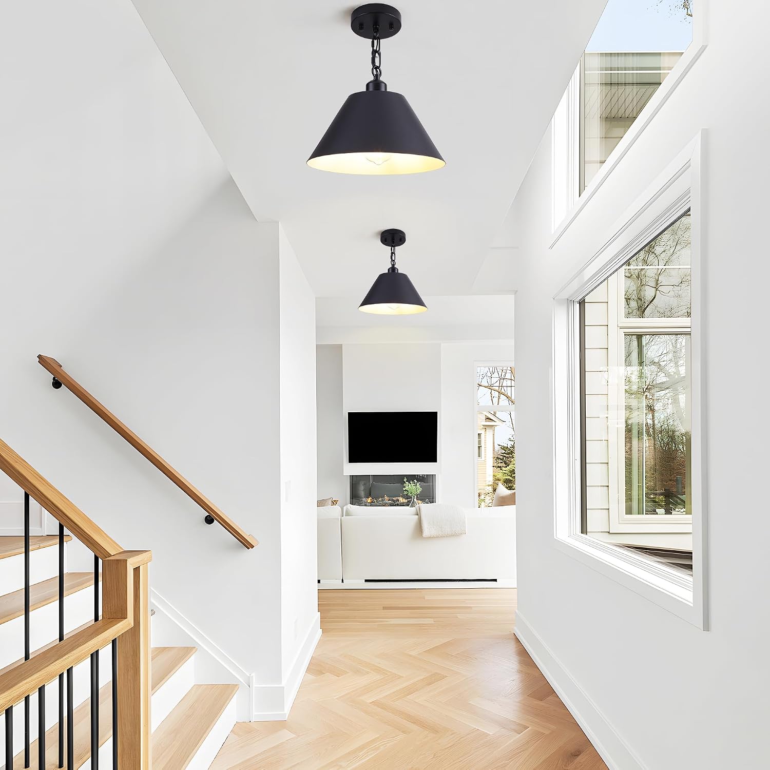 11 Inch Black Pendant Lights Kitchen Island, Modern Farmhouse Light Fixtures with Cone Shade, Adjustable Vintage Industrial Pendant Light for Foyer Hallway Bedroom Dining Room Bar Barn