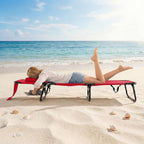 GYMAX Tanning Chair, 330lbs Beach Lounge Chair with Face Hole, Detachable Washable Pillow & Carry Strap, Adjustable Folding Chaise Lounge, Layout Chair for Outside, Patio, Poolside, Lawn (1, Red)