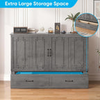 Mjkone Murphy Cabinet Bed, Queen Size No Mattress, Grey | Foldable Mattress, Guest Cabinet Murphy Beds with USB Ports, Cube Cabinets Chest Wall Beds with Drawers