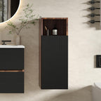 12" Floating Bathroom Storage Cabinet, Modern Wall Cabinets with Soft-Closing Door & Open Shelf, Bathroom Side Cabinet for Small Spaces, Apartment, Walnut+Black