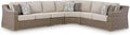 Signature Design by Ashley Revare Beach Coastal Weather Resistant 4-Piece Outdoor Sectional with Removable Cushions and 6 Accent Pillows, Beige