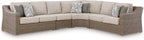 Signature Design by Ashley Revare Beach Coastal Weather Resistant 4-Piece Outdoor Sectional with Removable Cushions and 6 Accent Pillows, Beige