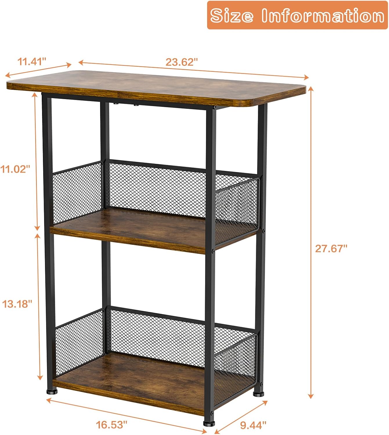 Eyteenokk Freestanding Wine Rack,3-Tier Small Mini Bar Table Liquor Cabinet with T-Shaped Countertop,Rustic Wood Metal Floor Wine Bottle Storage Stand for Home Bar Corner-23.62 x 9.44 x 27.67inches