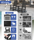 FOOWIN 3-Piece Outdoor Rocking Chairs Set, High Back Patio Rocker with Side Table, HDPE All Weather Resistant Oversized Rocking Chairs for Indoors, Porch, Patio, Backyard, Black (Black, 3-Set)