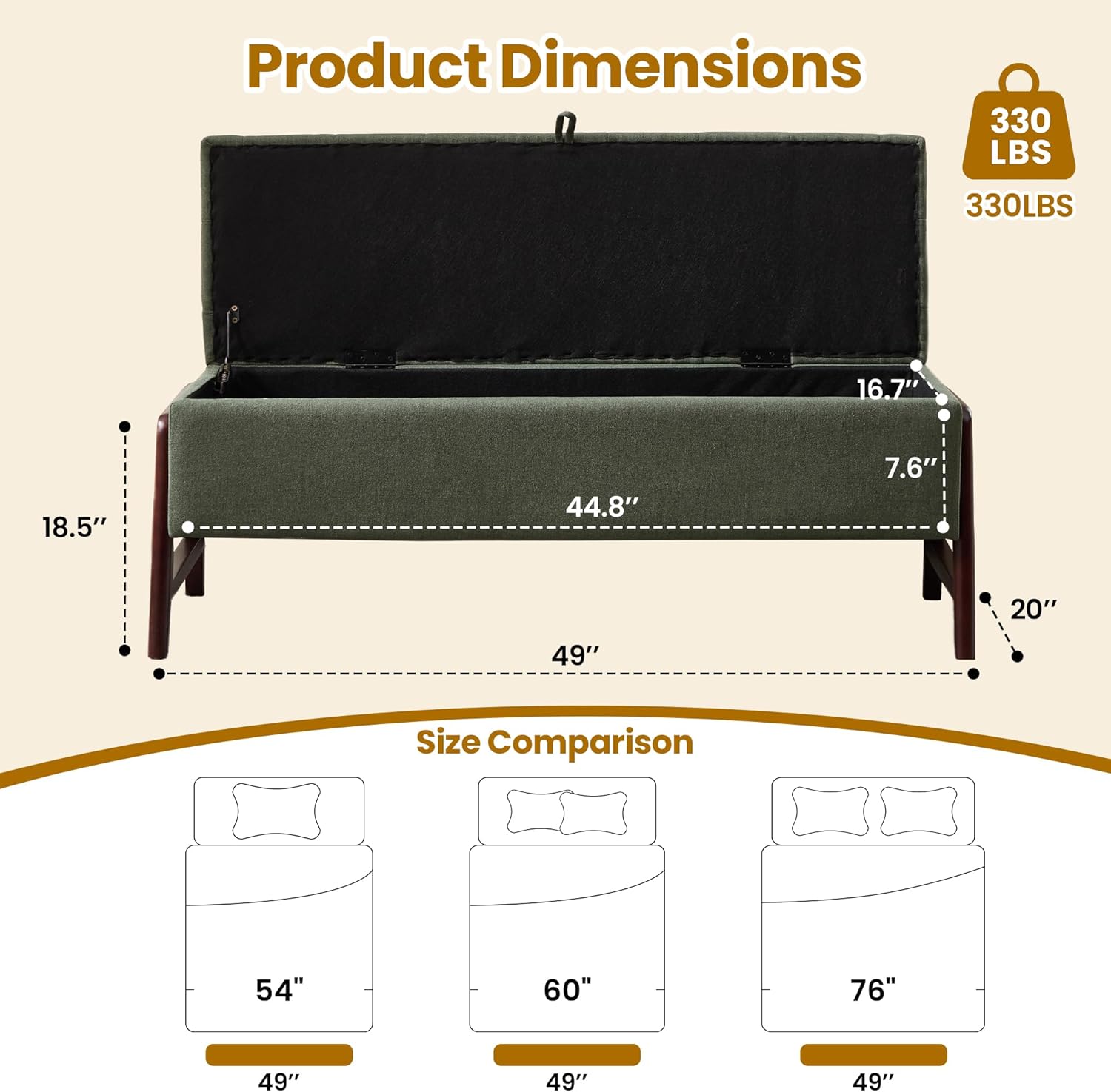 48" Ottoman with Storage,Storage Ottoman Bench with Hinge, Upholstered Entryway Bench with Seating for Bedroom, Living Room, Green