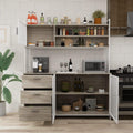 AGOTENI Large Kitchen Hutch Cabinet, Storage Cupboard Pantry with 3 Metal Doors, 3 Drawers & Microwave Shelf, for Kitchen Open Storage, Oak (59" W x 15.7" D x 68.5" H)