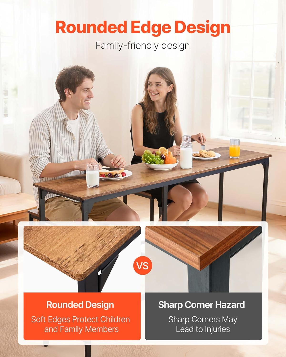 VEVOR Bar Table, Sturdy Metal Frame High Top Pub Table, Small Kitchen Dining, Cocktail Coffee Counter Bar Height Desk, Easy to Assemble, 63x16x36 in, for Living Room Party, Brown