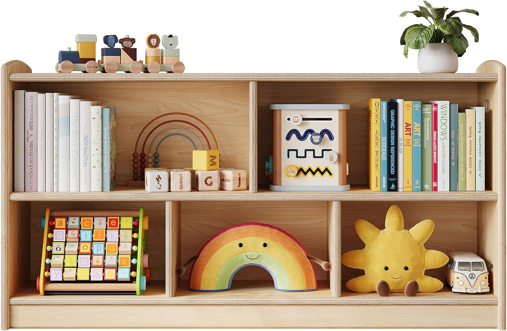 ONBRILL 2-Tier Wood Montessori Cabinet for Kids, Toddler Room Book Shelves Toy Organizers and Storage, Small Book Shelf Storage for Baby Children, Furniture of Classroom, Nursery, Playroom