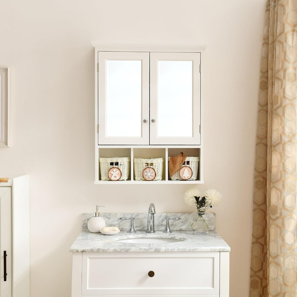 Modern Bathroom Storage Cabinet, 2 Doors 2 Adjustable Shelf + 3 Christmas Style Storage Basket,for Kitchen Home