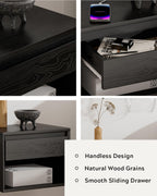 Mid Century Modern Floating Nightstand Set of 4, Wall Mounted End Table with Drawer and Open Compartment Wooden Bedside Night Stand Small Storage Cabinet for Bedroom, Black