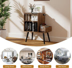 HedoAjim End Table with Charging Station, Narrow Side Table, Nightstand with shelfs, Slim Sofa Side Table, for Small Spaces, Living Room, Bedroom, Drak Walnut