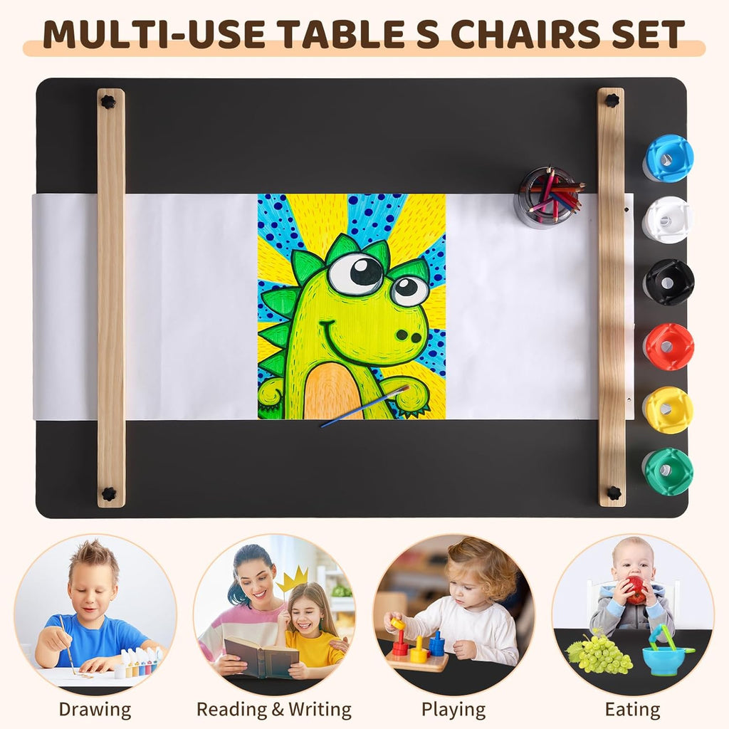4-in-1 Kids Art Table and 2 Chairs Set, Wooden Activity Desk with Storage Bins, Art Easel, Drawing & Study Table for Toddlers, Multi-Functional Children’s Furniture for Home, Playroom, Black