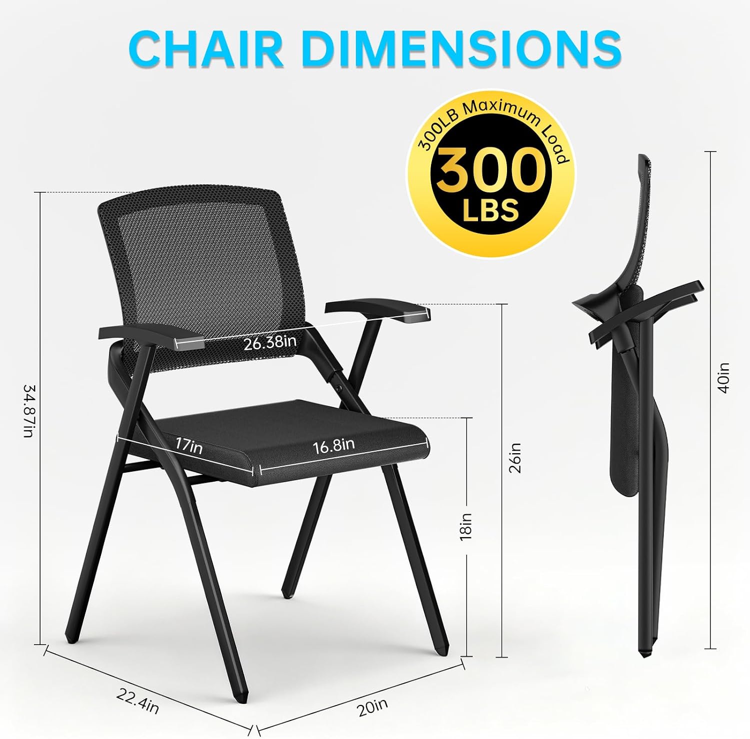 Folding Office Chair, Stackable & Breathable Mesh Back for Conference, Seminar, Training, Reception,No Assembly Required