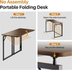 JOYMOOP 31.5" Folding Desk - Brown, No Assembly Small Foldable Desk for Home, Office, Wooden Top Folding Computer Desk for Working, Writing, Studying