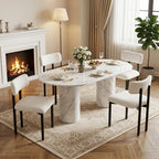 Boucle Dining Chairs Set of 4, Modern Upholstered Dining Room Chair with Curved Backrest, Sherpa Kitchen Chairs with Cushioned Seat and Black Metal Legs for Living Room Bedroom Vanity, Cream