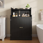 Gizoon Small Bathroom Storage Cabinet, Freestanding Organizer with 2 Doors, 2 Adjustable Shelves, 40" H Floor Pantry Cabinet for Dining Room, Kitchen, Living Room, Hallway, Black